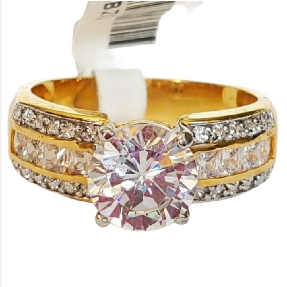 Gold plated Cubic Zirconia Cocktail Solitaire Ring Size 12  2 CTW *